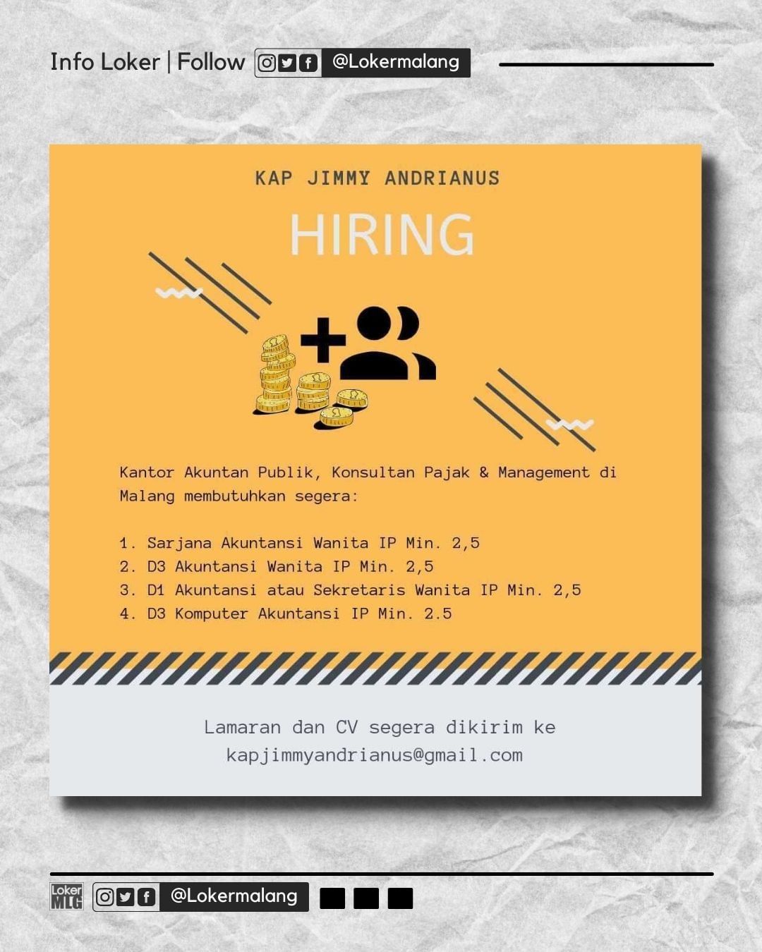•

KANTOR AKUNTAN PUBLIK JIMMY ANDRIANUS

Membutuhkan segera :
1. Sarjana Akunta...