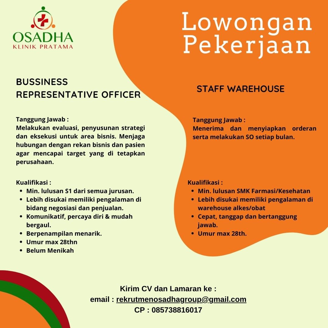 Osadha Klinik Pratama membuka lowongan kerja sebagai:
- Business Representative ...