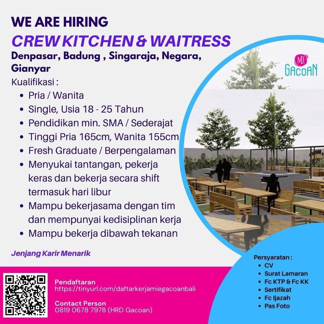 hallo good people mie gacoan bali sedang buka loker nih sebagai crew waiter&Kitc...